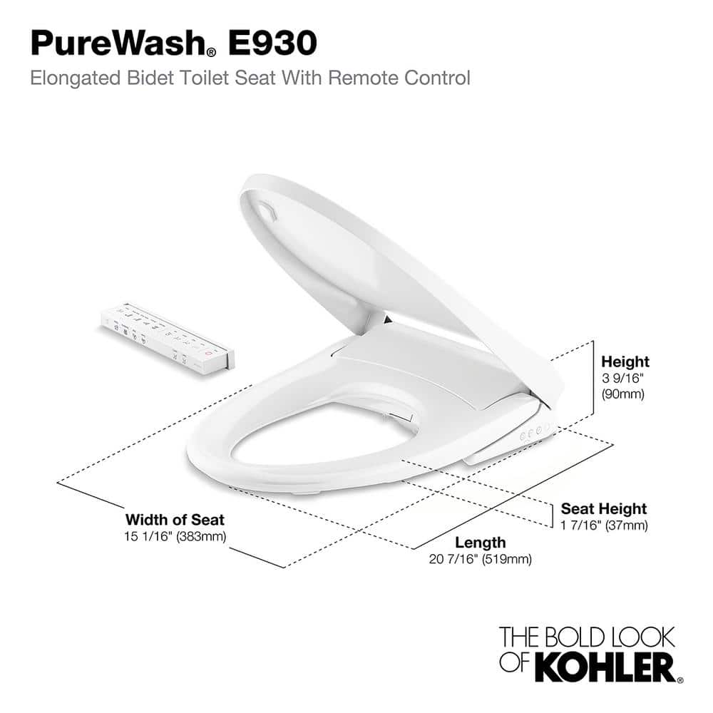KOHLER Pure Wash E930 Elongated Bidet Toilet Seat with Remote Control - Image 8