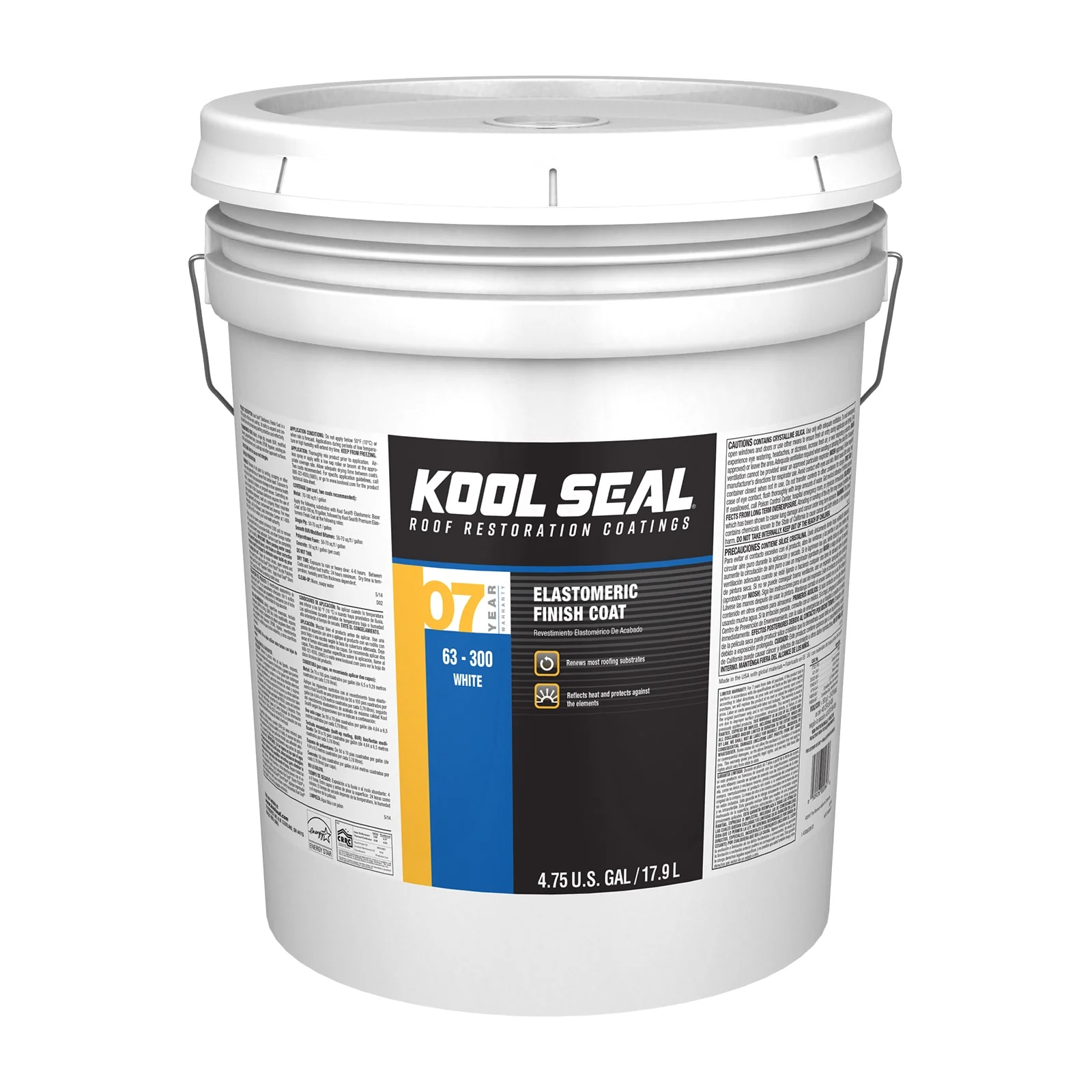 Kool Seal 4.75-Gallon White Elastomeric Reflective Roof Coating, 7-Year Limited Warranty