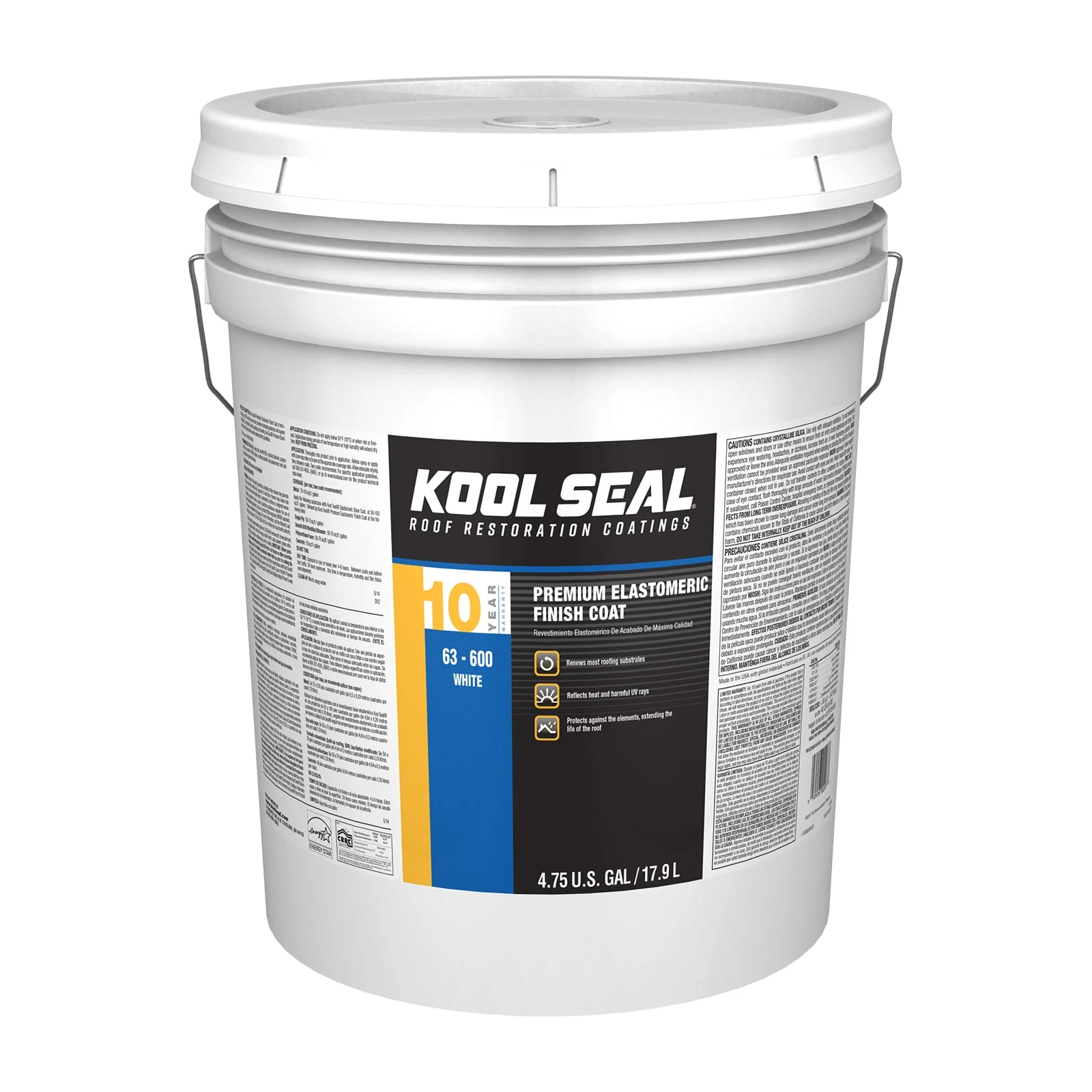 Kool Seal 4.75-Gallon White Premium Elastomeric Reflective Roof Coating, 10-Year Limited Warranty
