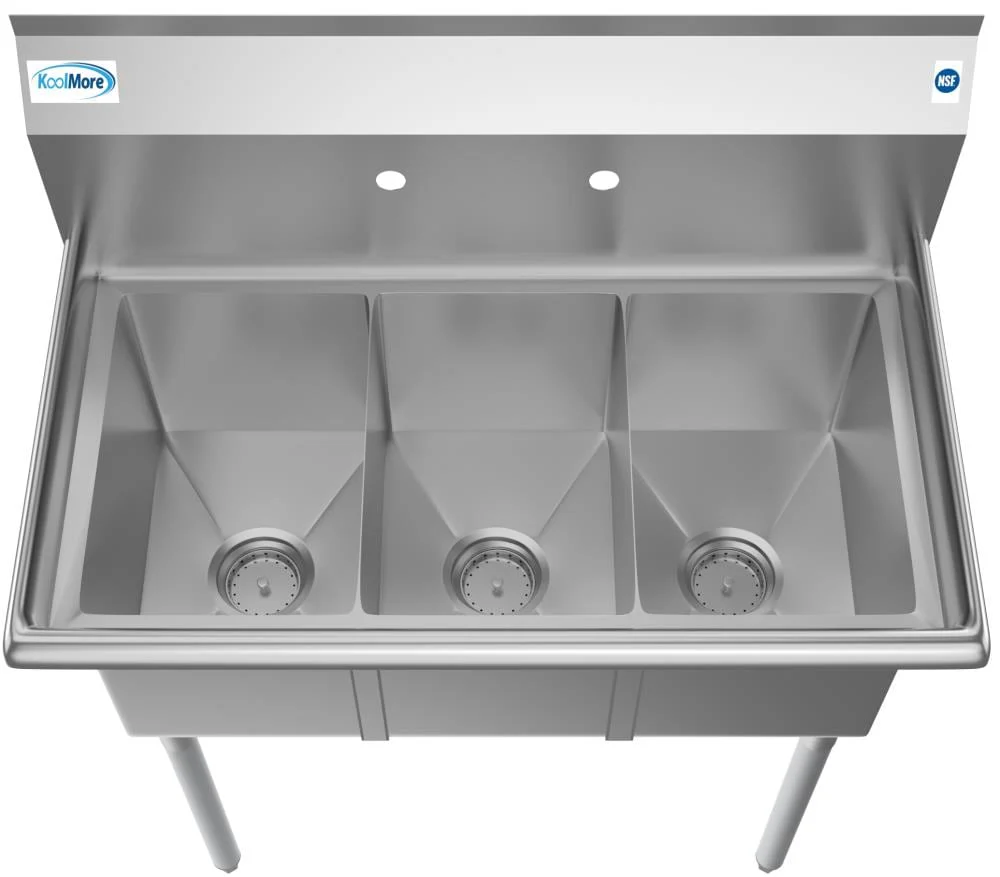 KoolMore Stainless Steel 3-Basin Utility Tub with Drain - Image 6