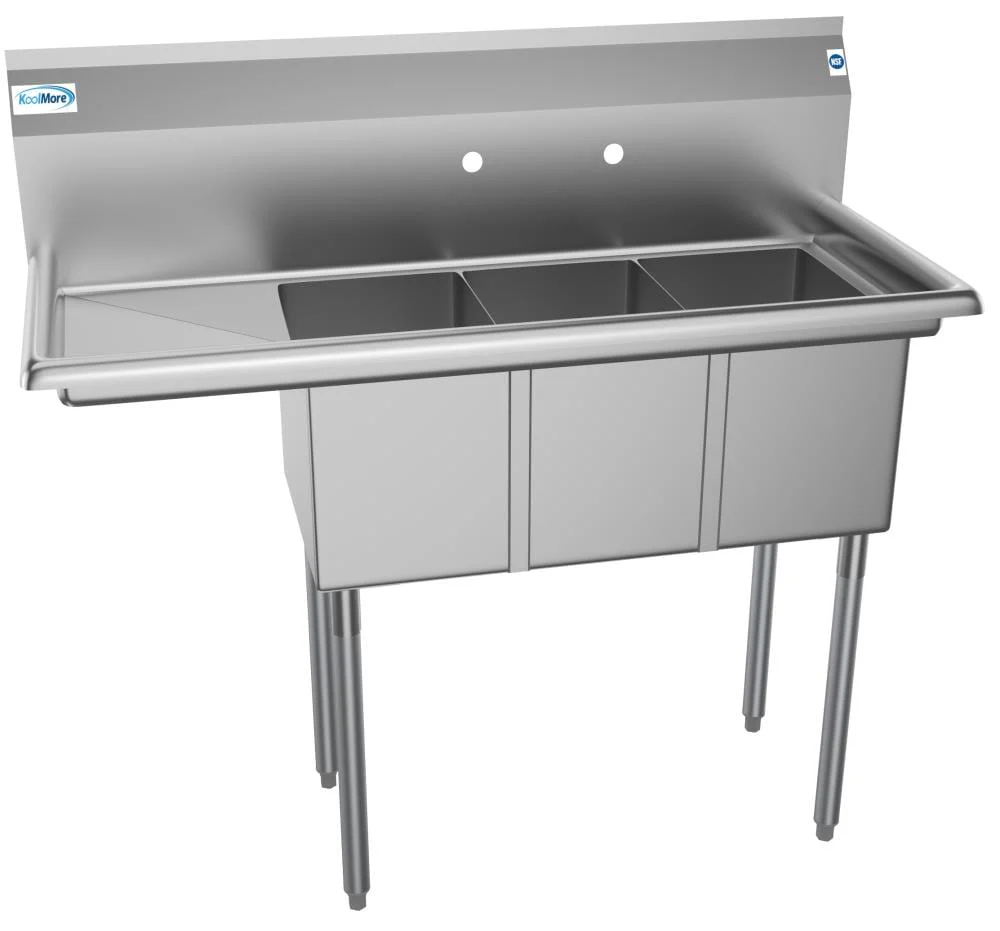 KoolMore 3-Basin Stainless Steel Utility Tub with Drain - Image 3