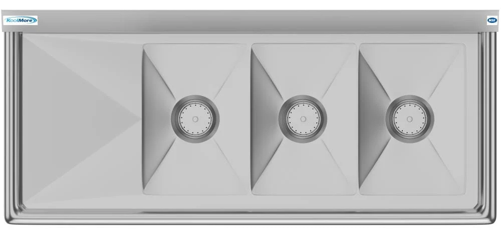 KoolMore 3-Basin Stainless Steel Utility Tub with Drain - Image 7