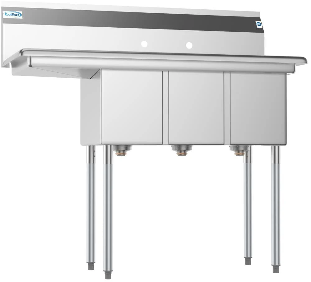 KoolMore 3-Basin Stainless Steel Utility Tub with Drain - Image 8