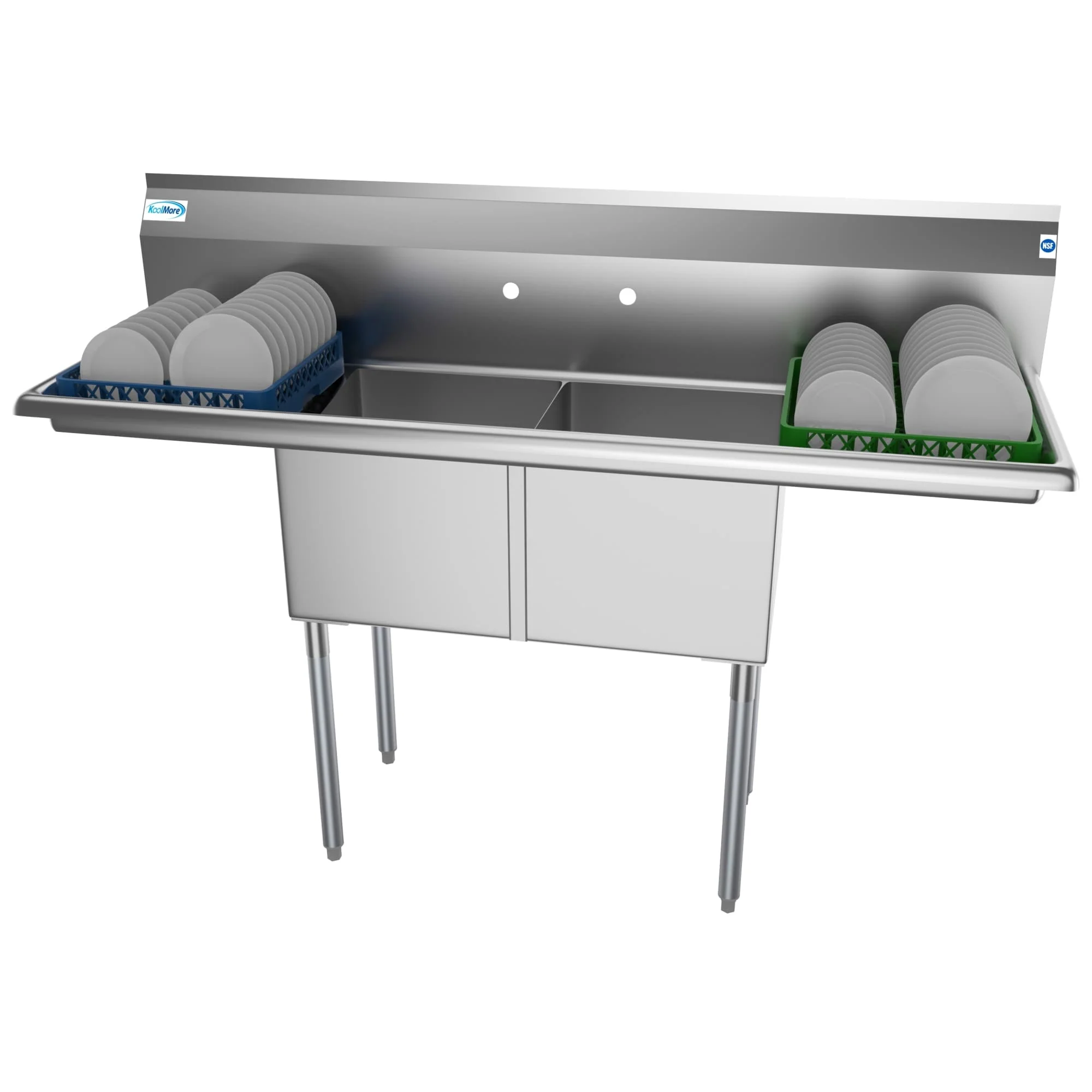 KoolMore Stainless Steel 2-Basin Freestanding Utility Tub with Drain