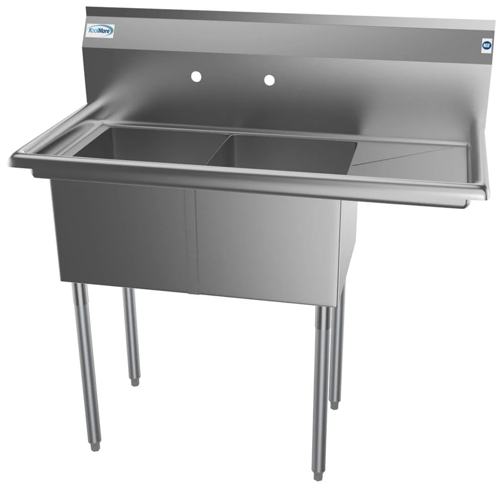 KoolMore Stainless Steel 2-Basin Freestanding Utility Tub with Drain - 22" x 43" - Image 2