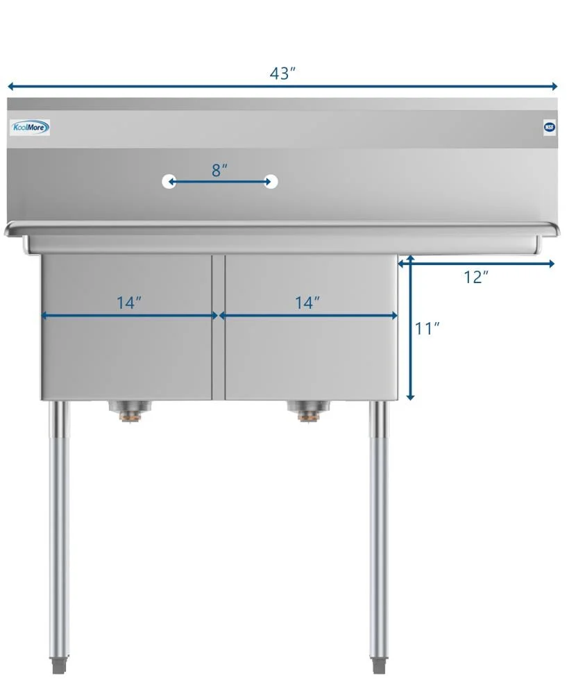 KoolMore Stainless Steel 2-Basin Freestanding Utility Tub with Drain - 22" x 43" - Image 4