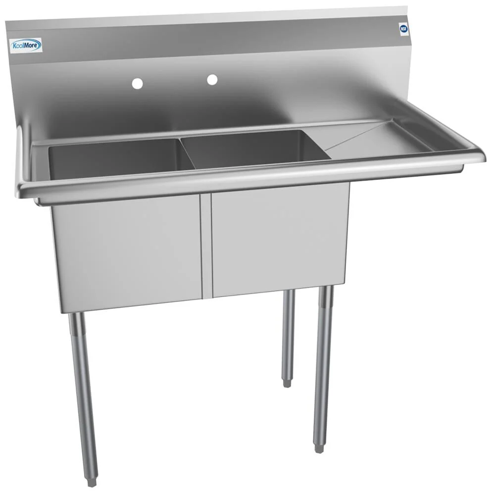 KoolMore Stainless Steel 2-Basin Freestanding Utility Tub with Drain - 22" x 43" - Image 5
