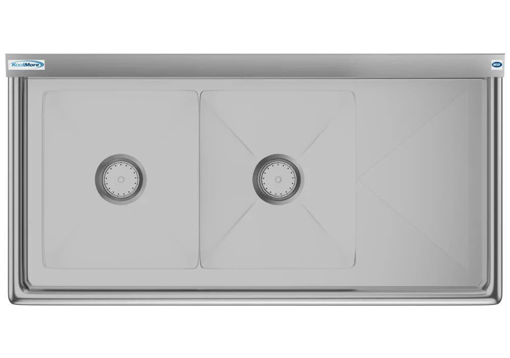 KoolMore Stainless Steel 2-Basin Freestanding Utility Tub with Drain - 22" x 43" - Image 6