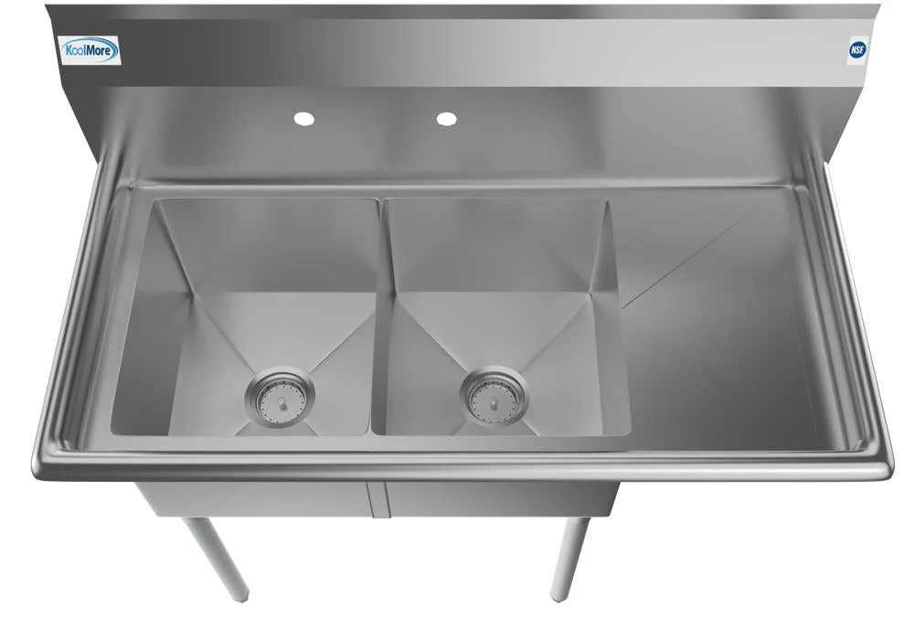 KoolMore Stainless Steel 2-Basin Freestanding Utility Tub with Drain - 22" x 43" - Image 7