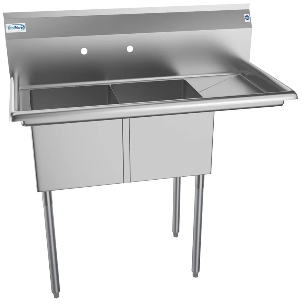 KoolMore 22" x 43" 2-Basin Stainless Steel Utility Tub with Drain - Image 5