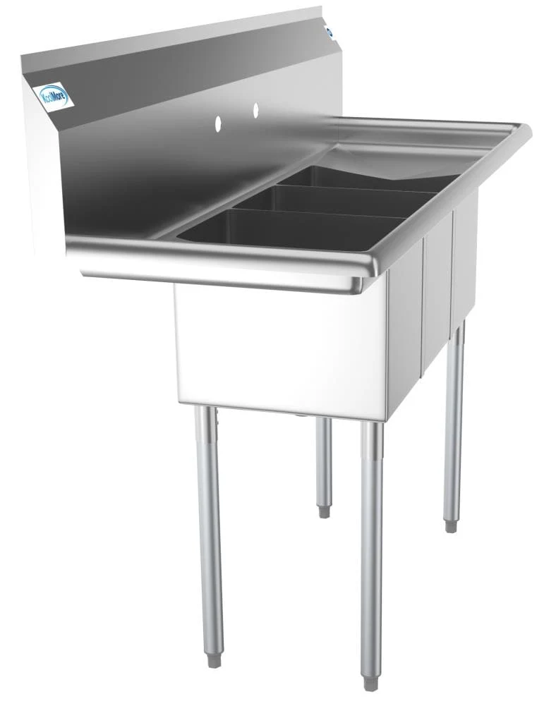 KoolMore Stainless Steel 20x54-inch 3-Basin Freestanding Utility Tub - Image 8
