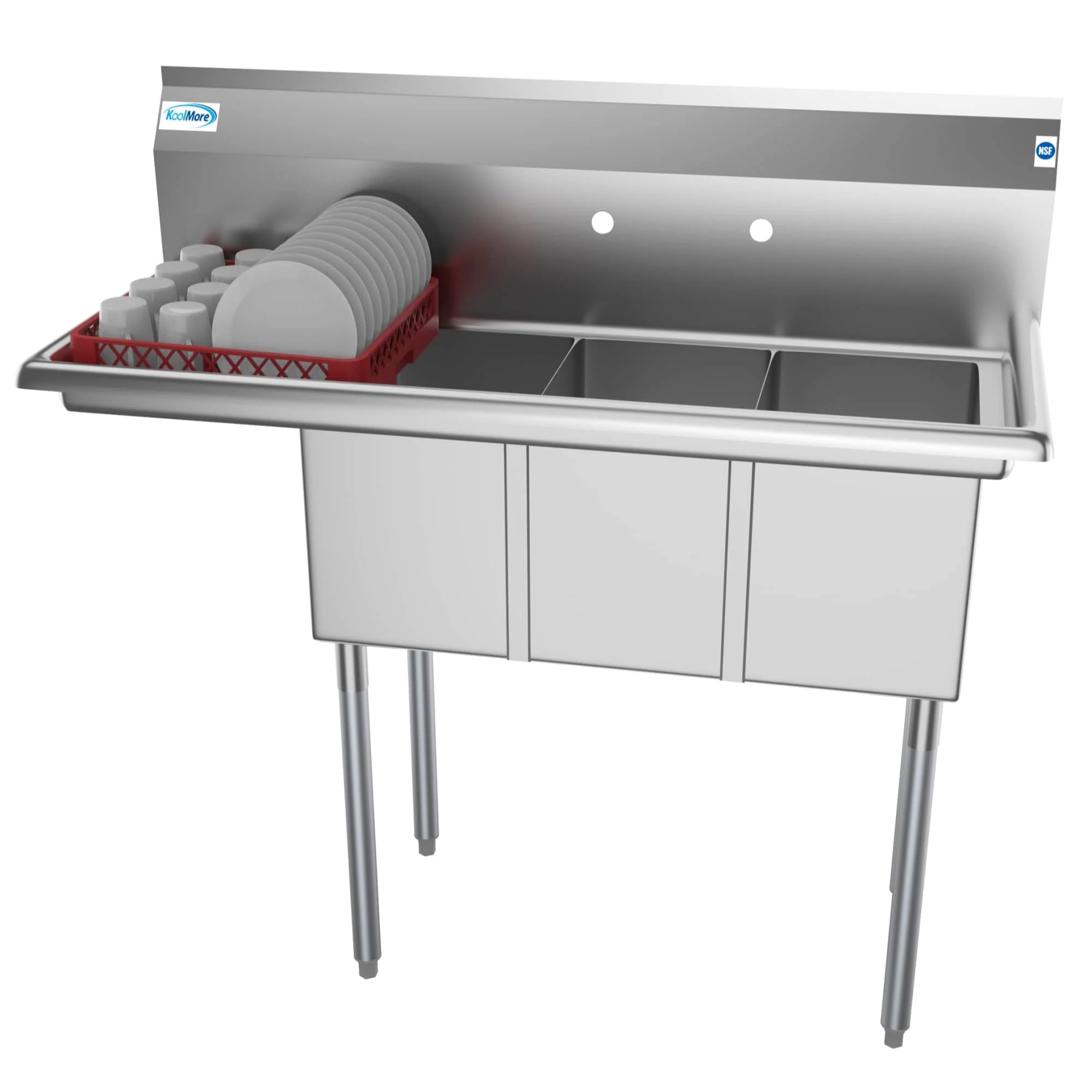 KoolMore Stainless Steel 3-Basin Utility Tub with Drain