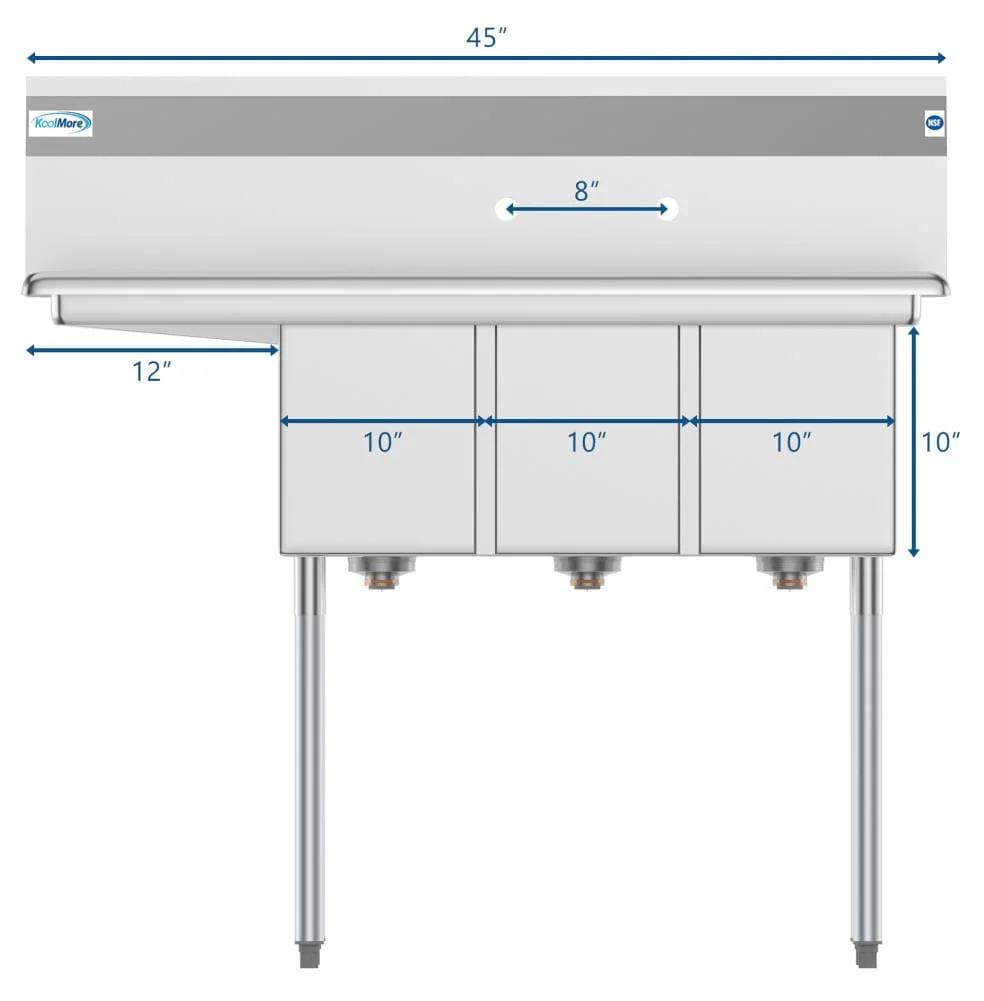 KoolMore Stainless Steel 3-Basin Utility Tub with Drain - Image 12