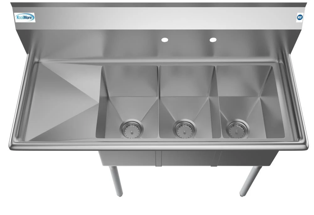 KoolMore Stainless Steel 3-Basin Utility Tub with Drain - Image 2