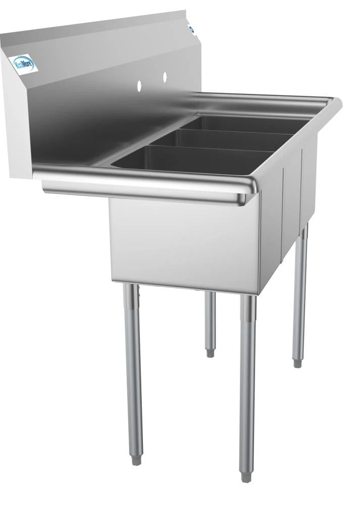 KoolMore Stainless Steel 3-Basin Utility Tub with Drain - Image 5