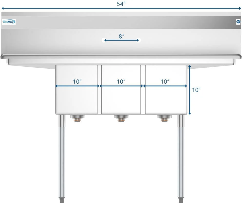 KoolMore Stainless Steel 3-Basin Utility Tub with Drain - Image 3
