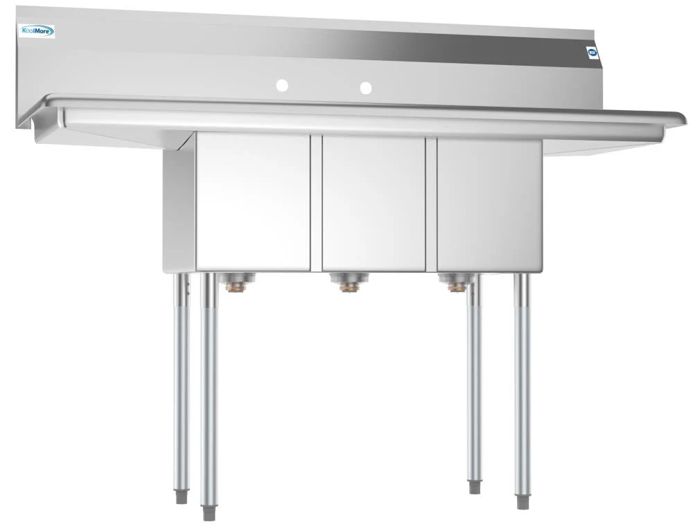 KoolMore Stainless Steel 3-Basin Utility Tub with Drain - Image 5