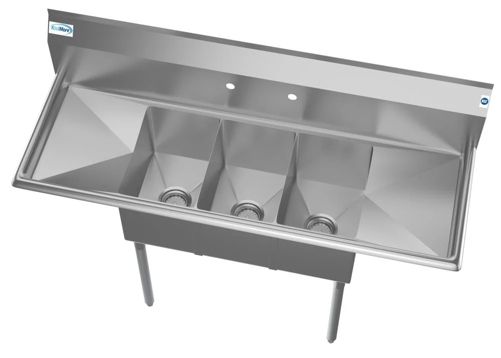 KoolMore Stainless Steel 3-Basin Utility Tub with Drain - Image 9