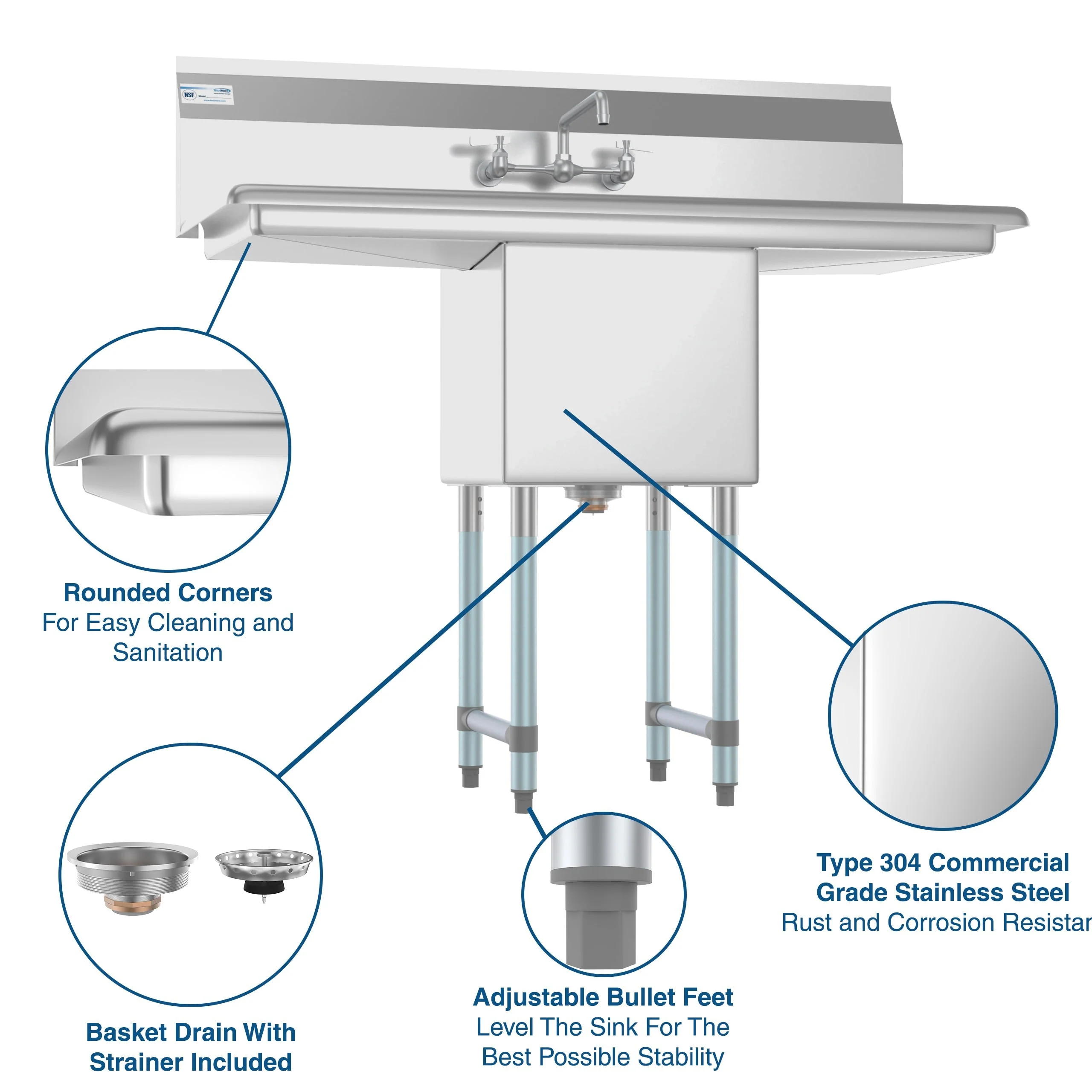 KoolMore Stainless Steel Freestanding Utility Tub with Drain and Faucet - Image 5