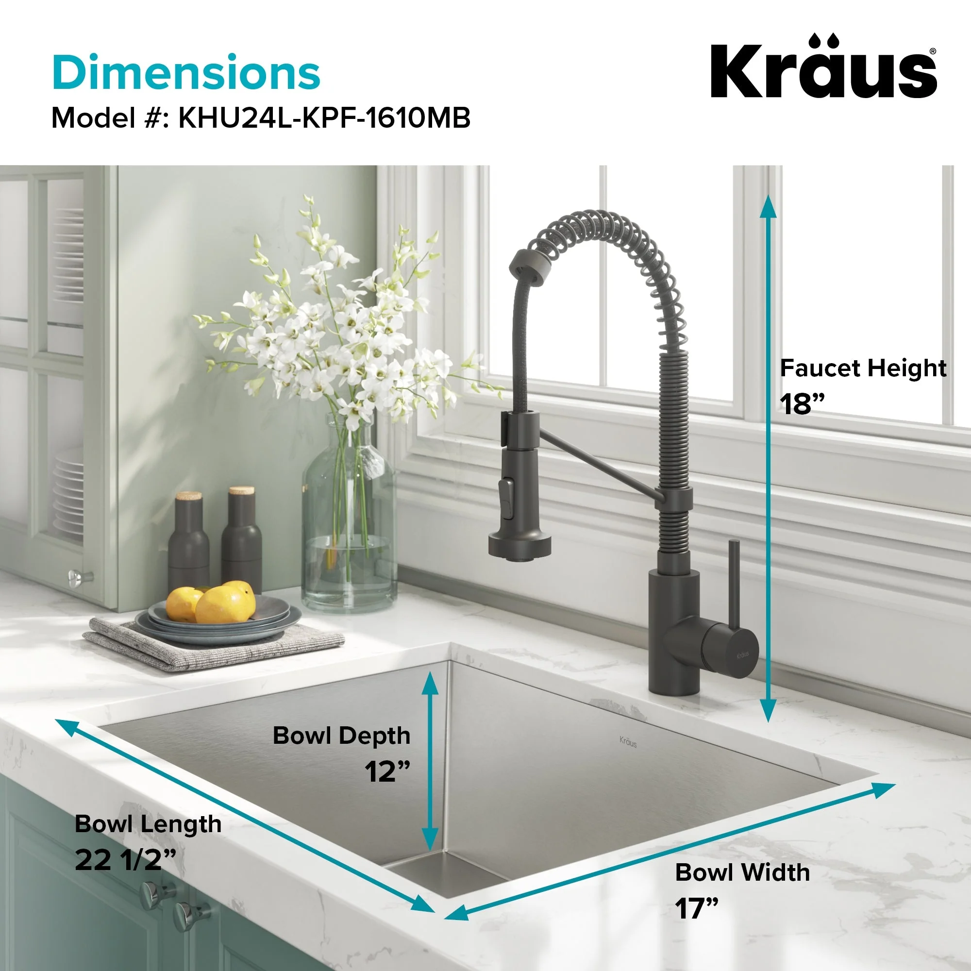 Kraus 18.5" x 24" Stainless Steel Undermount Laundry Sink with Faucet - Image 2