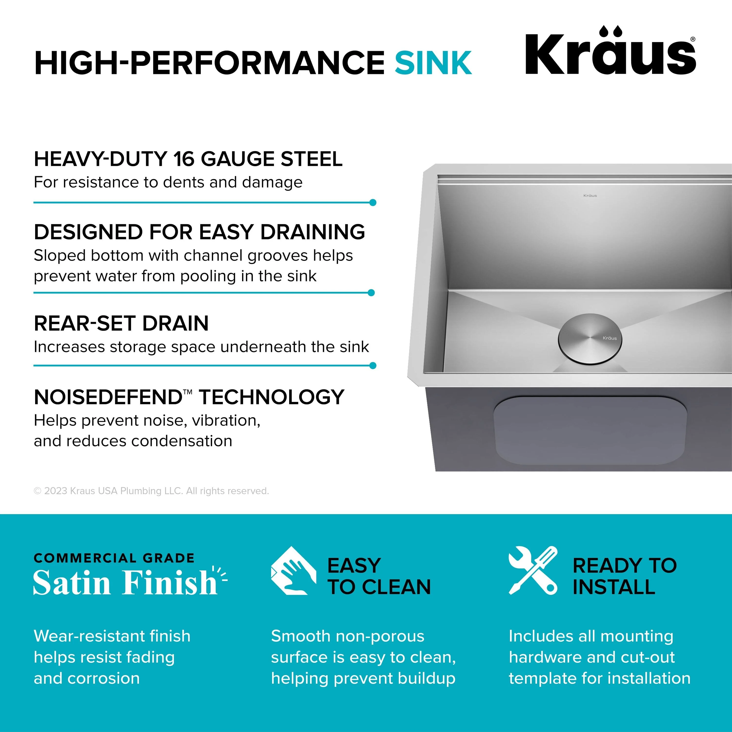 Kraus 19-in x 23-in Stainless Steel Undermount Laundry Sink with Drain - Image 11