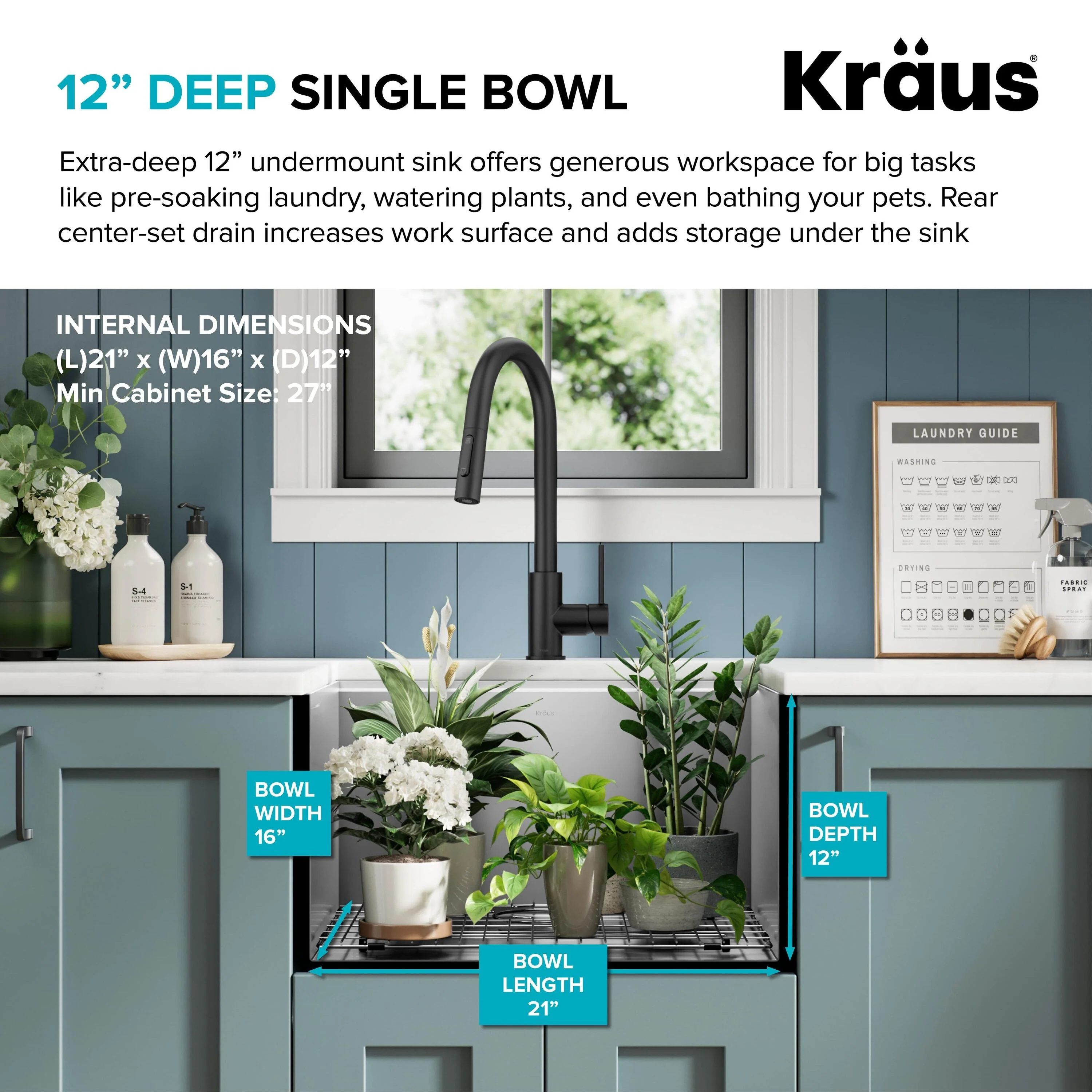 Kraus 19-in x 23-in Stainless Steel Undermount Laundry Sink with Drain - Image 4