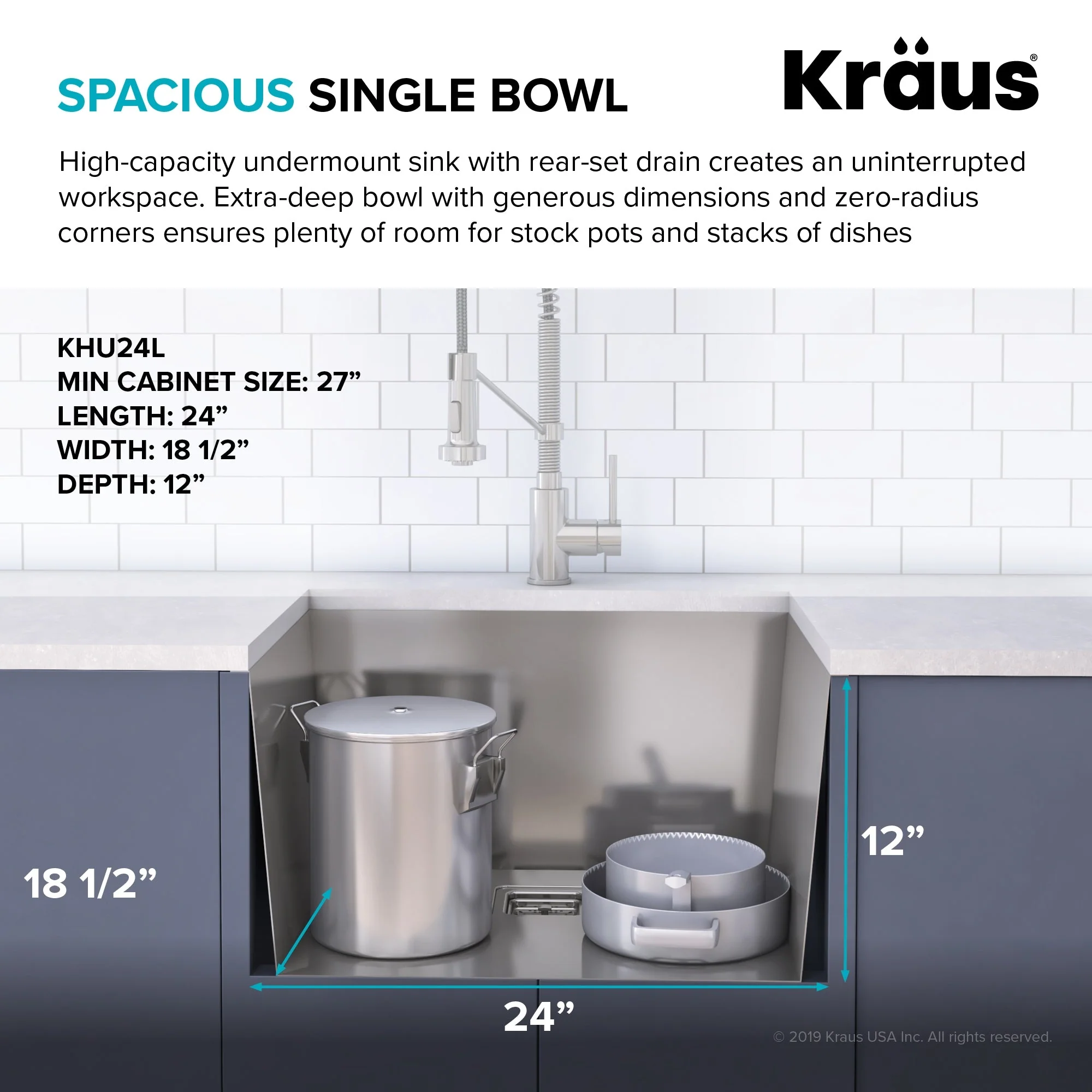 Kraus Stainless Steel Undermount Laundry Sink 18.5" x 24" - Image 7