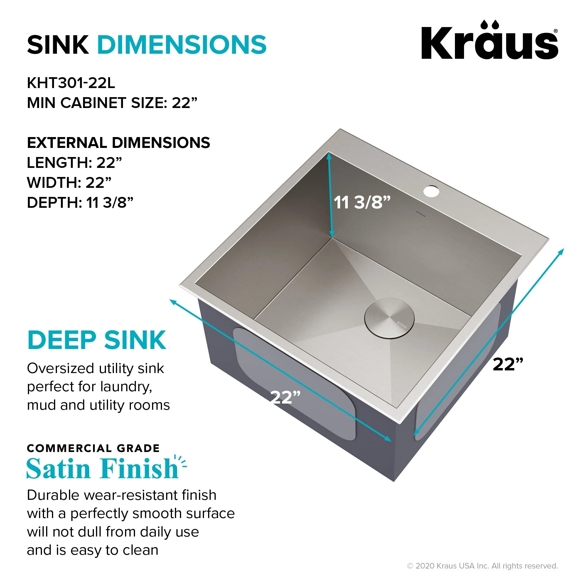 Kraus Standart PRO 22-inch Stainless Steel Drop-In Laundry Sink - Image 5