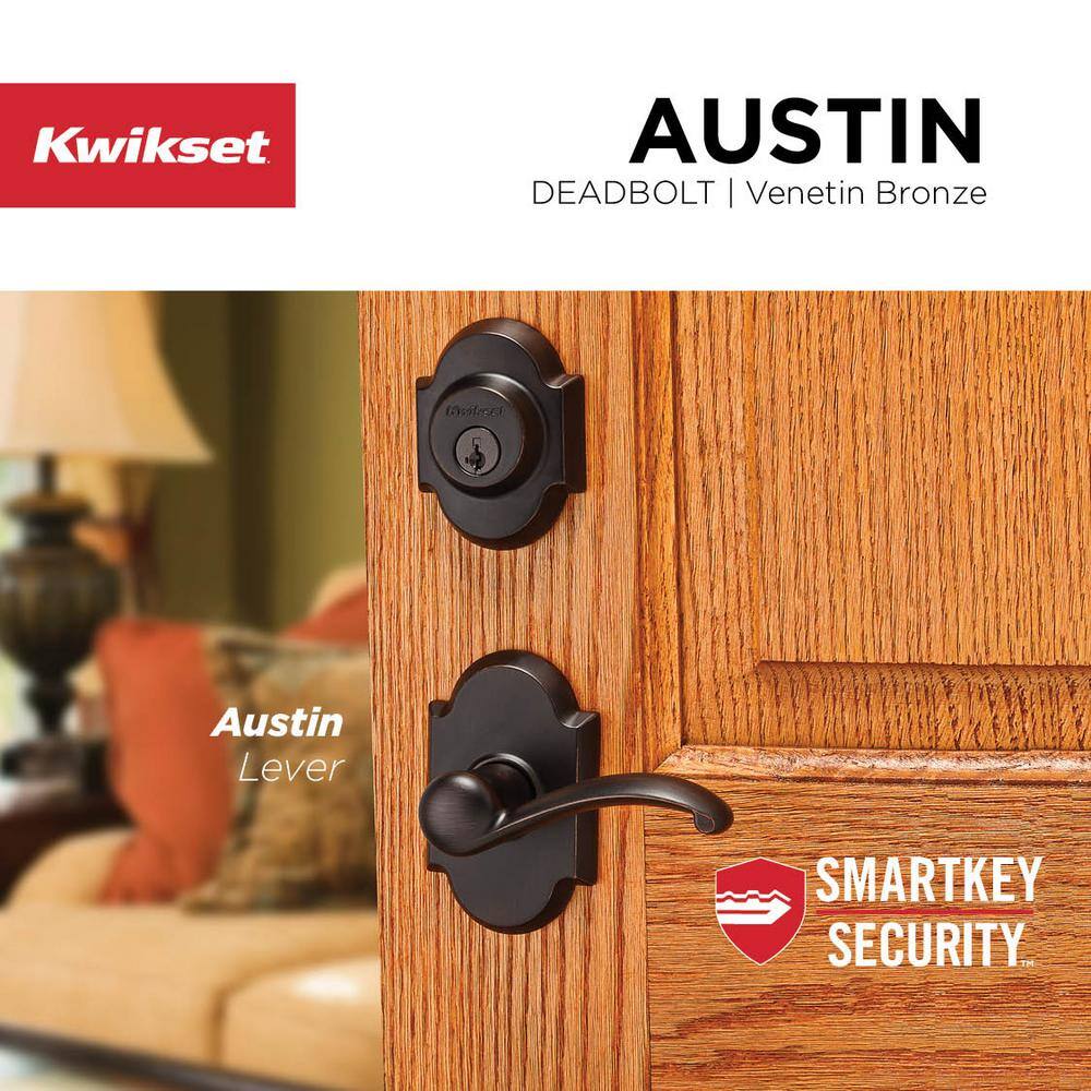 Kwikset Austin Venetian Bronze Single Cylinder Deadbolt featuring SmartKey Security with Microban Antimicrobial Technology - Image 6