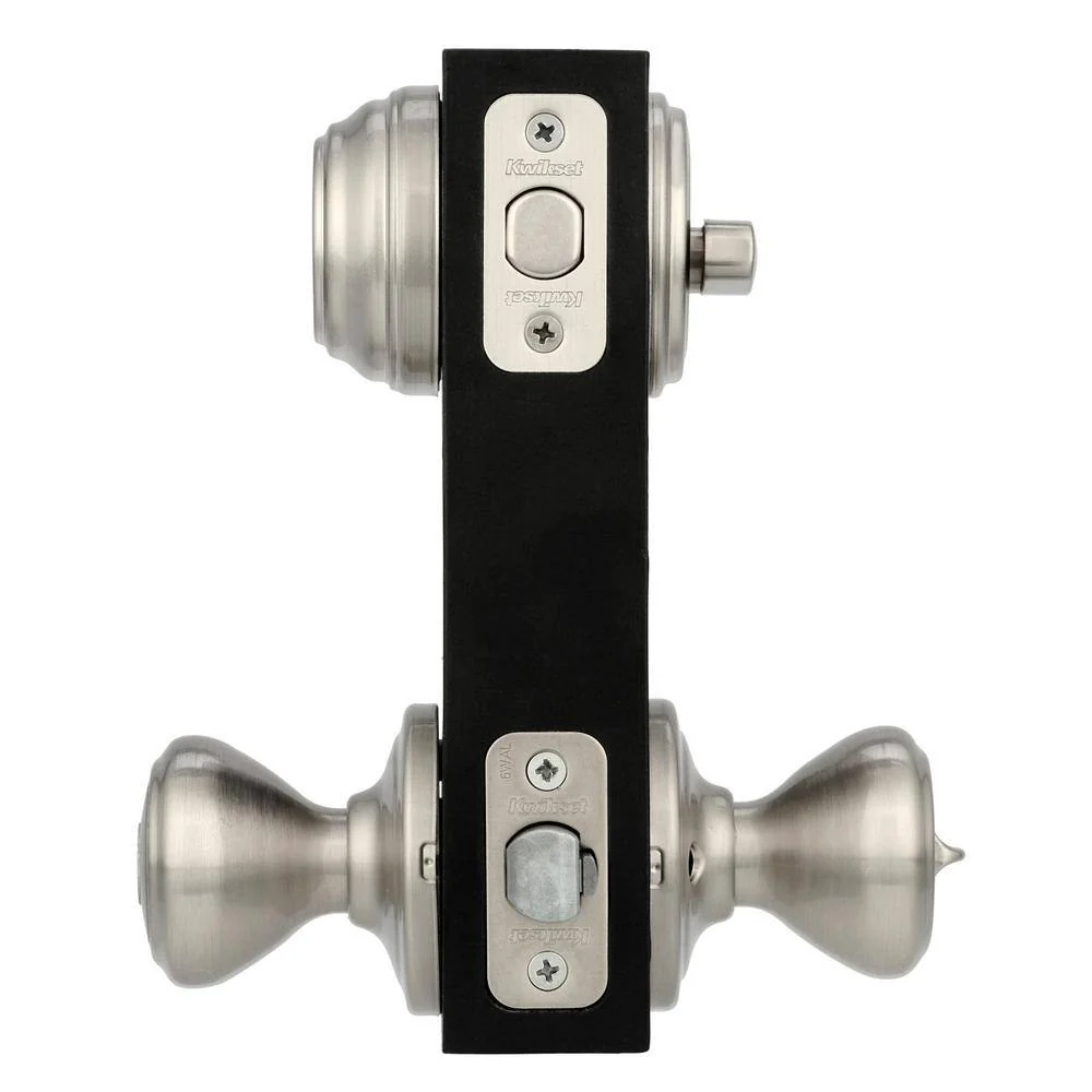 Kwikset Cameron Satin Nickel Exterior Entry Door Knob & Single Cylinder Deadbolt Combo Pack with SmartKey Security - Image 2