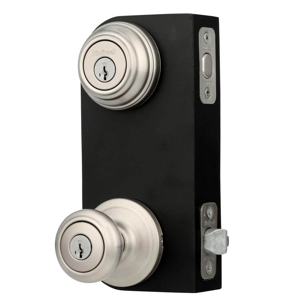 Kwikset Cameron Satin Nickel Exterior Entry Door Knob & Single Cylinder Deadbolt Combo Pack with SmartKey Security - Image 4
