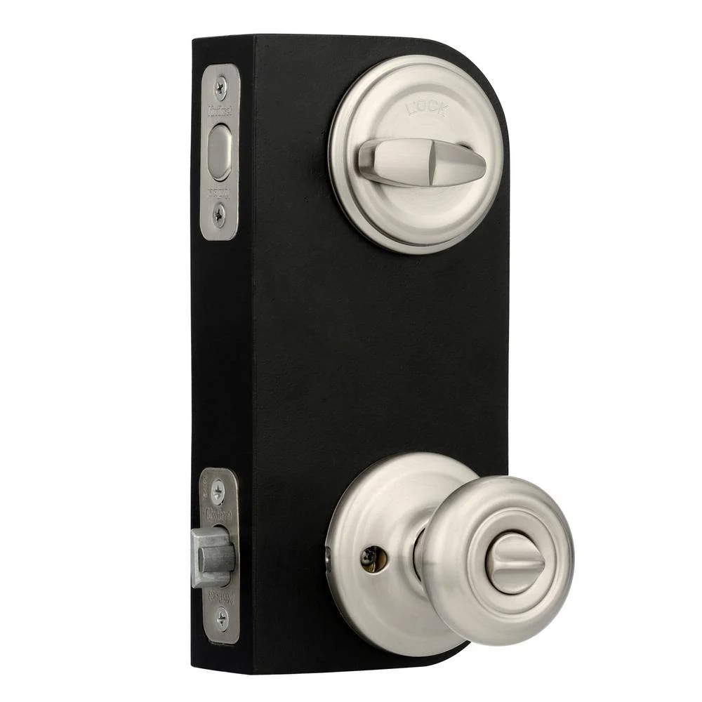 Kwikset Cameron Satin Nickel Exterior Entry Door Knob & Single Cylinder Deadbolt Combo Pack with SmartKey Security - Image 5