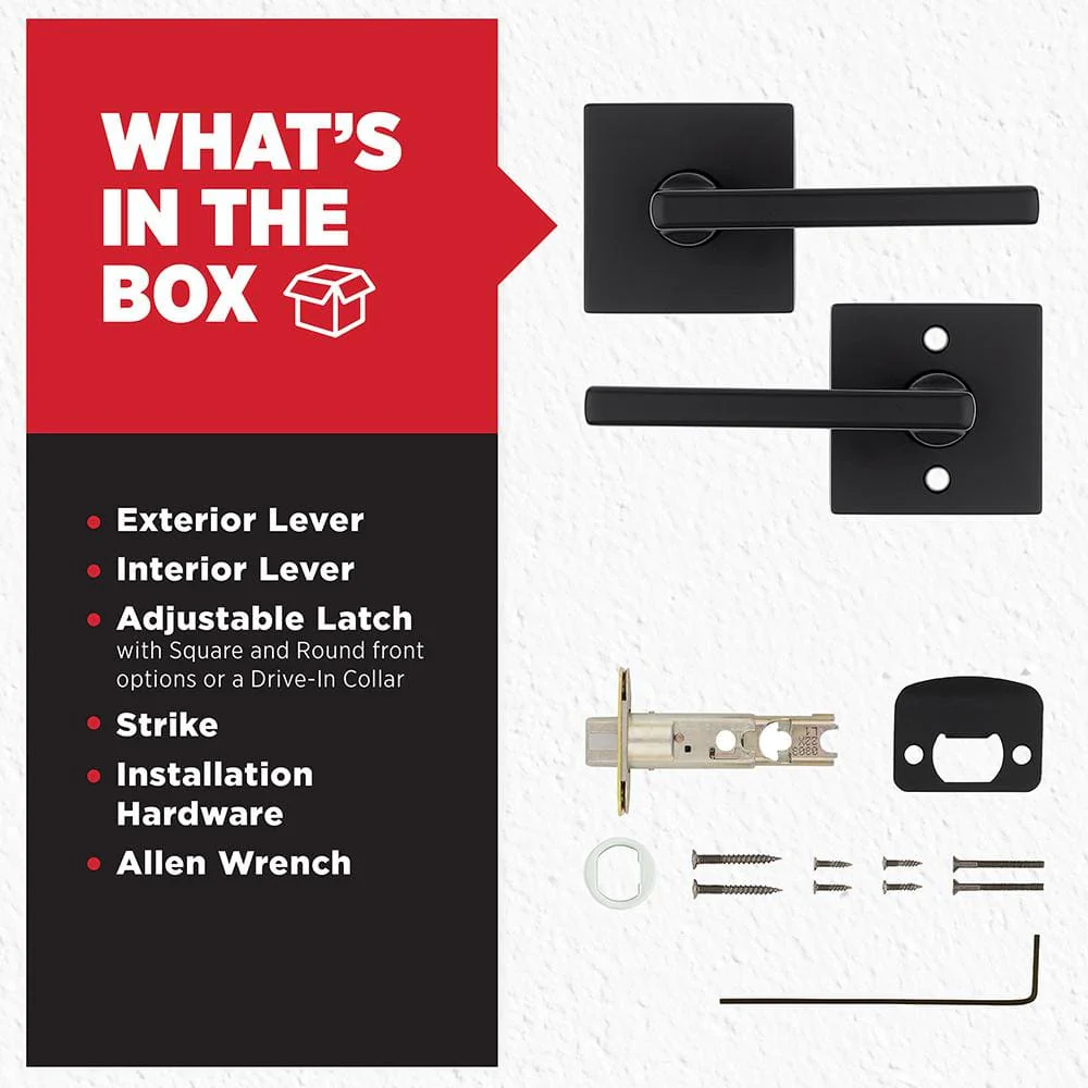Kwikset Halifax Square Matte Black Passage Hall/Closet Door Lever - Image 4