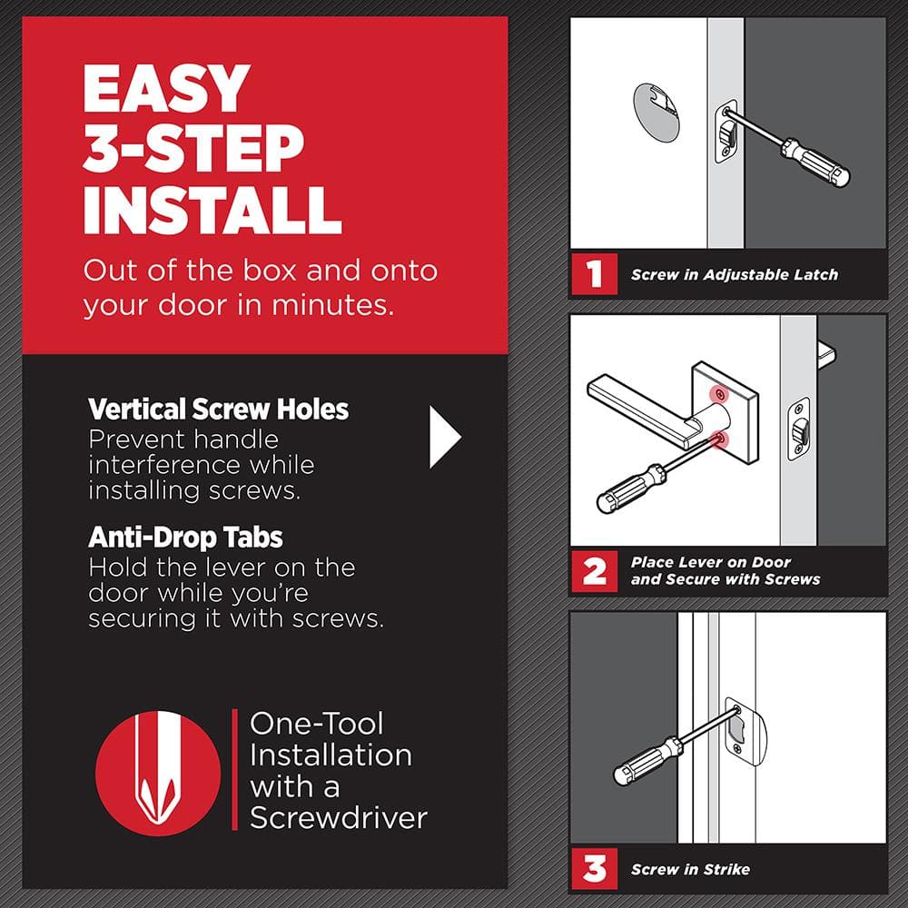 Kwikset Halifax Square Matte Black Passage Hall/Closet Door Lever - Image 5