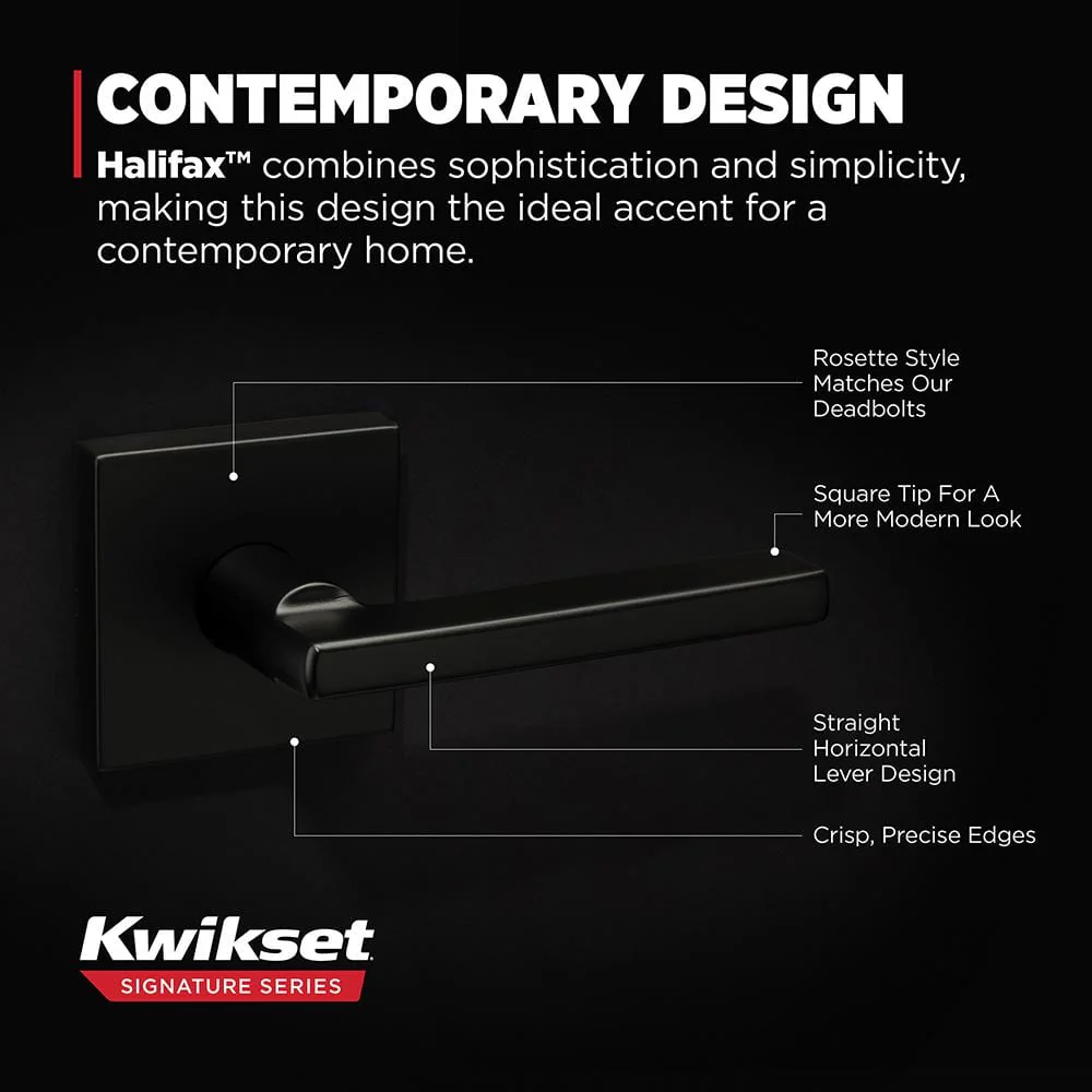 Kwikset Halifax Square Matte Black Passage Hall/Closet Door Lever - Image 6