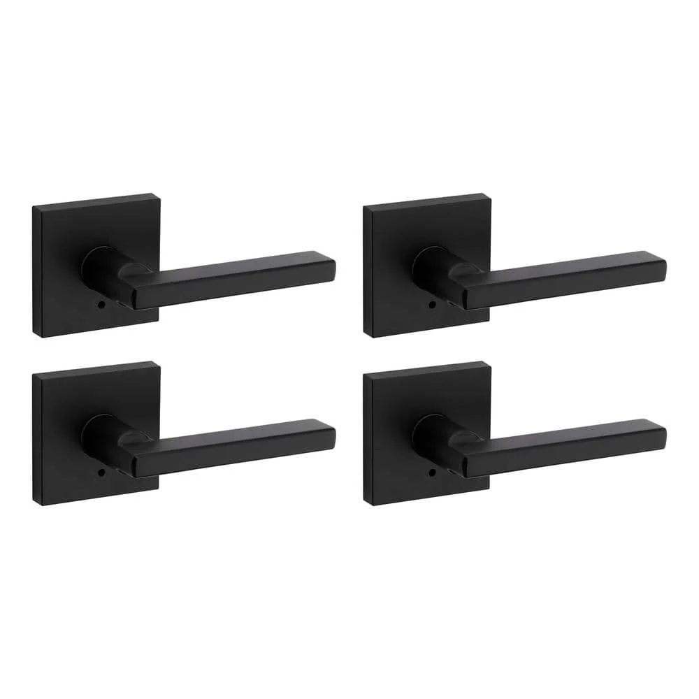 Kwikset Halifax Square Matte Black Privacy Bed/Bath Door Lever (4-Pack)