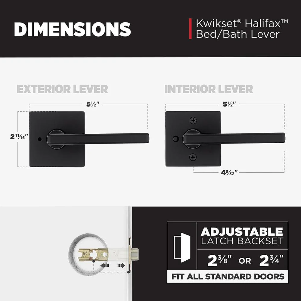 Kwikset Halifax Square Matte Black Privacy Bed/Bath Door Lever (4-Pack) - Image 8