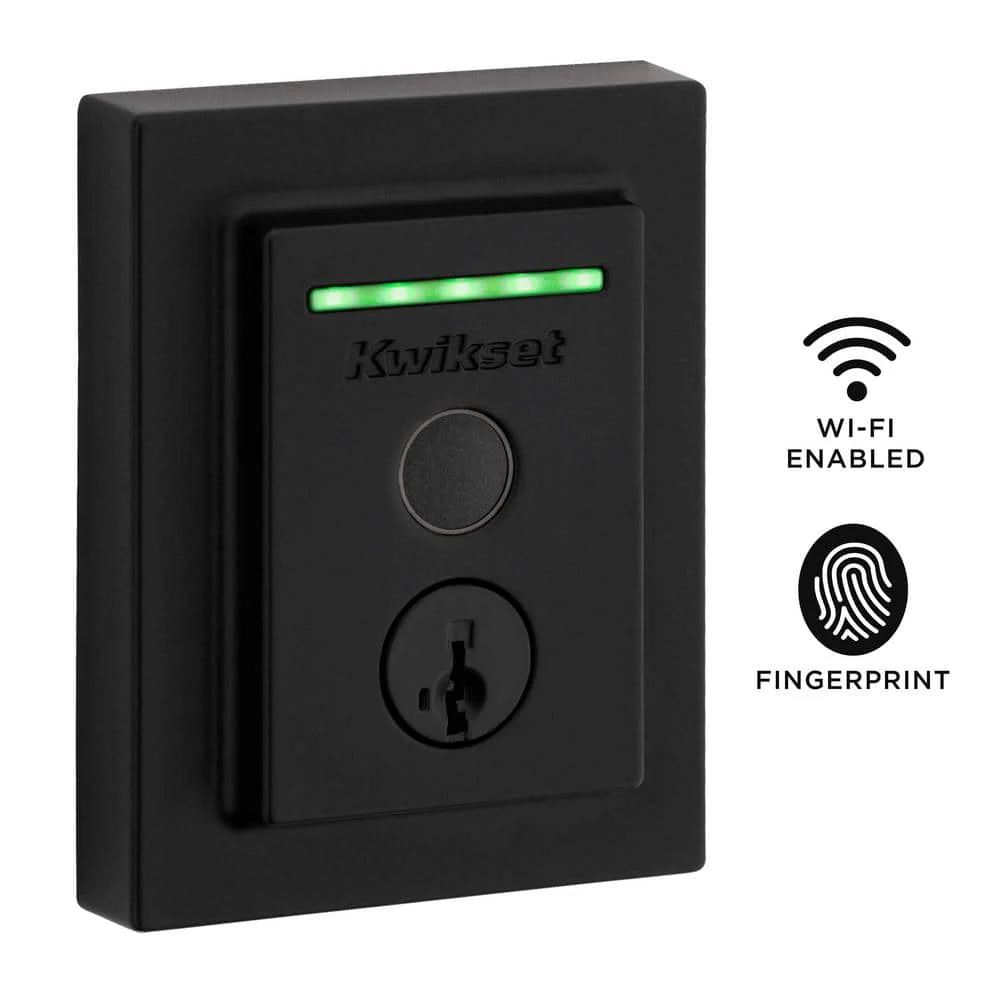 Kwikset Halo Touch Matte Black Fingerprint Wi‑Fi Electronic Smart Lock Deadbolt with SmartKey Security & San Clemente Handleset - Image 2