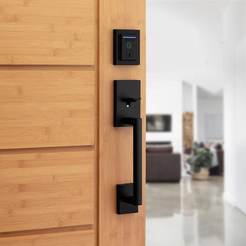 Kwikset Halo Touch Matte Black Fingerprint Wi‑Fi Electronic Smart Lock Deadbolt with SmartKey Security & San Clemente Handleset - Image 3