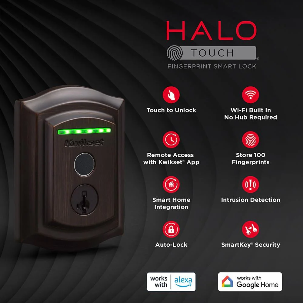 Kwikset Halo Touch Venetian Bronze Traditional Fingerprint Wi‑Fi Electronic Smart Lock Deadbolt with SmartKey Security - Image 3