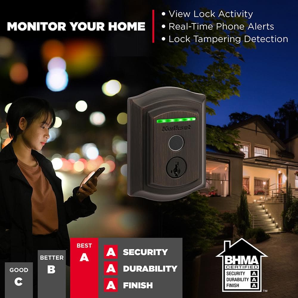 Kwikset Halo Touch Venetian Bronze Traditional Fingerprint Wi‑Fi Electronic Smart Lock Deadbolt with SmartKey Security - Image 5