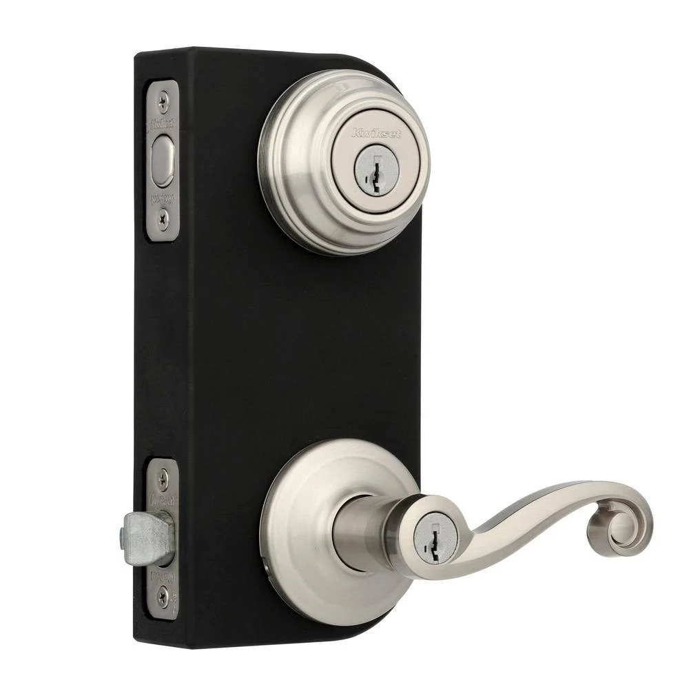 Kwikset Lido Satin Nickel Exterior Entry Lever & Single Cylinder Deadbolt Combo Pack with SmartKey Security - Image 3