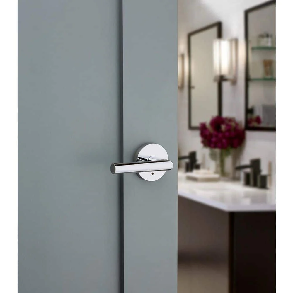Kwikset Milan Polished Chrome Privacy Bed/Bath Door Lever, Round Rose - Image 2