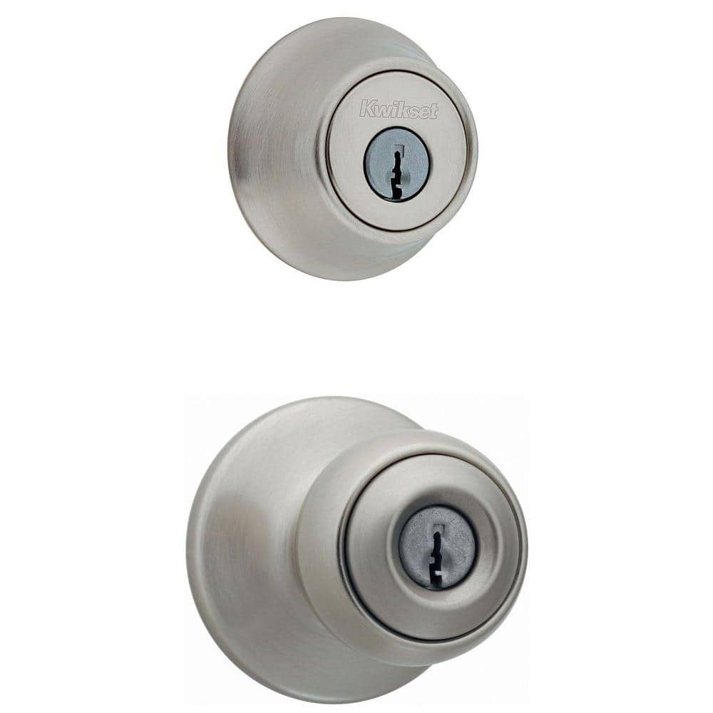 Kwikset Polo Satin Nickel Entry Door Knob & Single Cylinder Deadbolt Combo Pack with Microban Antimicrobial Technology