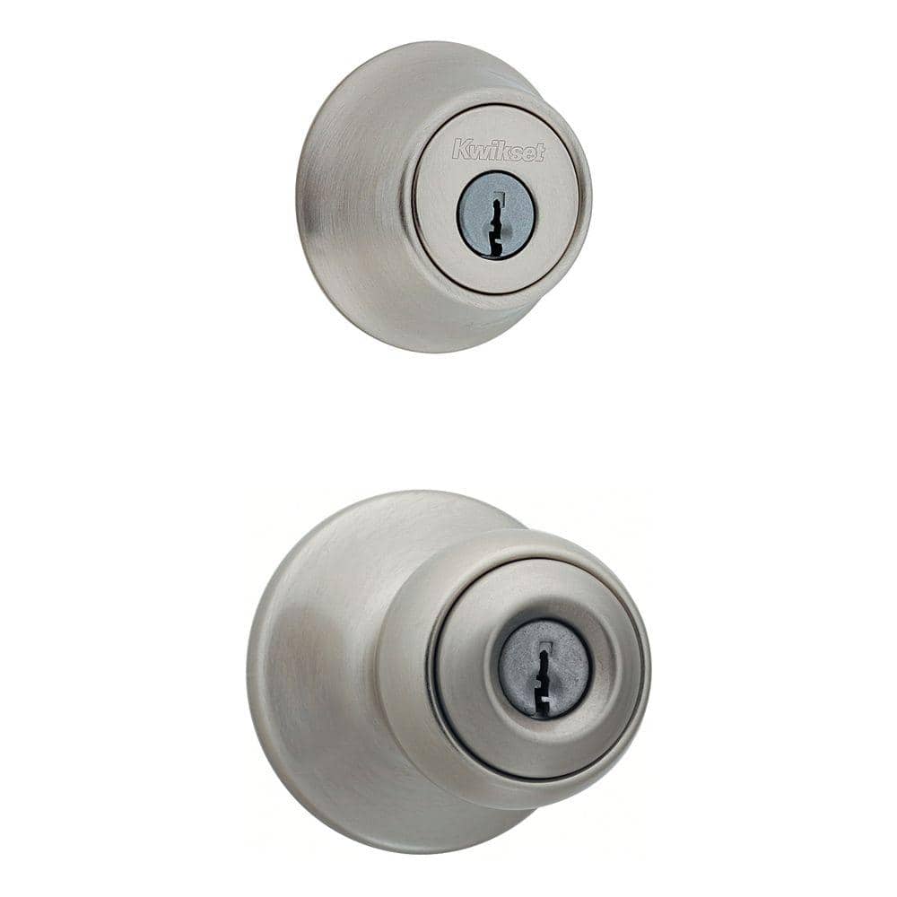 Kwikset Polo Satin Nickel Single Cylinder Entry Door Knob & Deadbolt Combo Pack with Microban Antimicrobial Technology