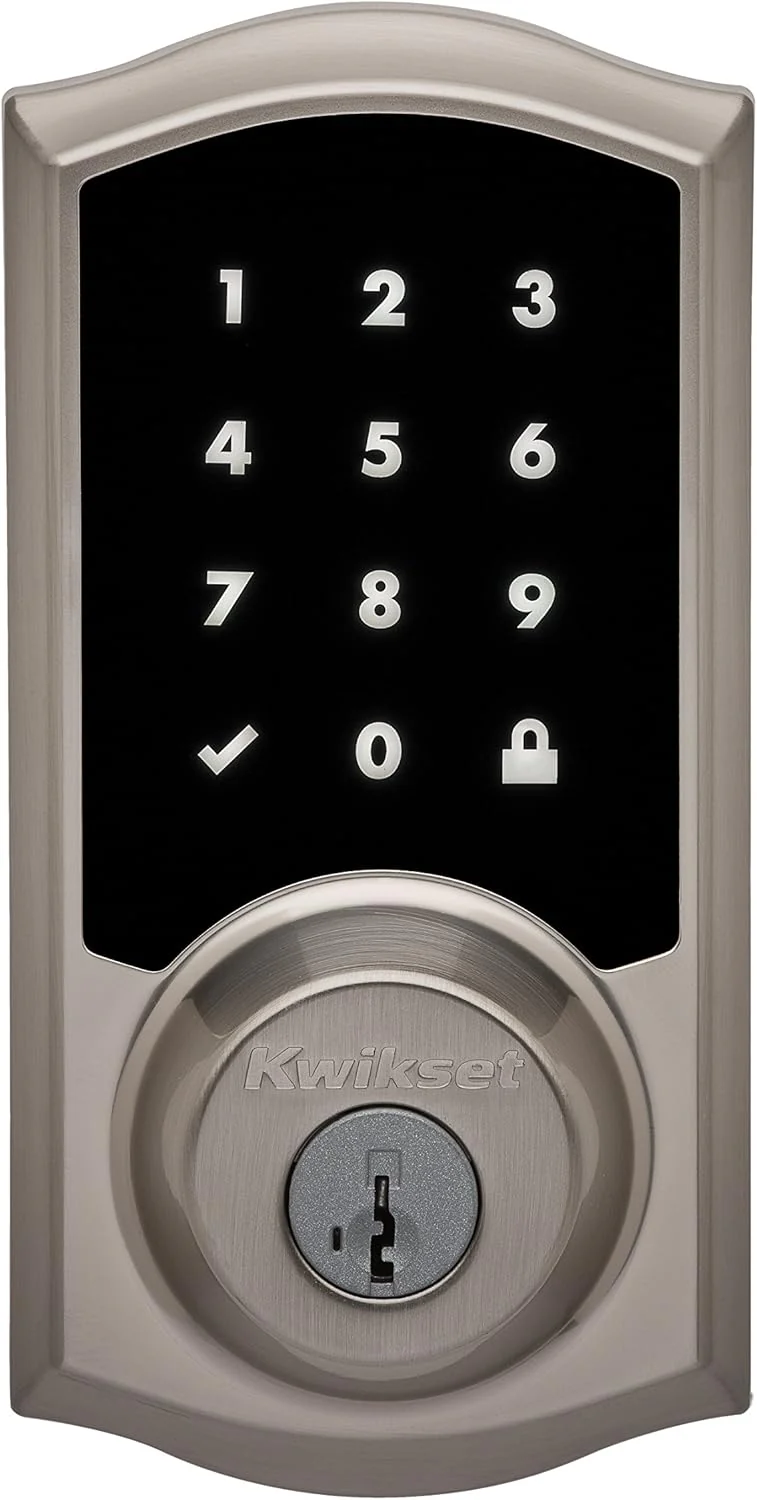 Kwikset Premis Touchscreen Smart Lock, Satin Nickel, Single Cylinder Electronic Deadbolt with Juno Passage Knob, Apple HomeKit Compatible