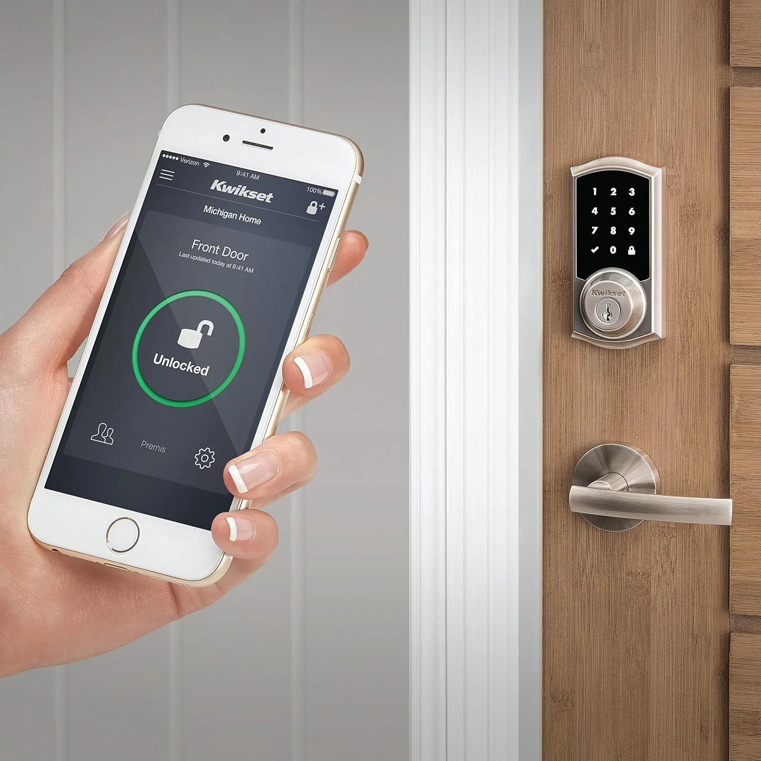 Kwikset Premis Touchscreen Smart Lock, Satin Nickel, Single Cylinder Electronic Deadbolt with Juno Passage Knob, Apple HomeKit Compatible - Image 4