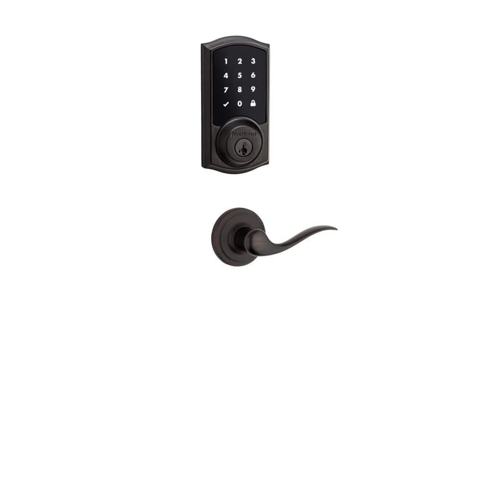 Kwikset Premis Touchscreen Smart Lock, Venetian Bronze Single Cylinder Electronic Deadbolt featuring Milan Hall/Closet Lever