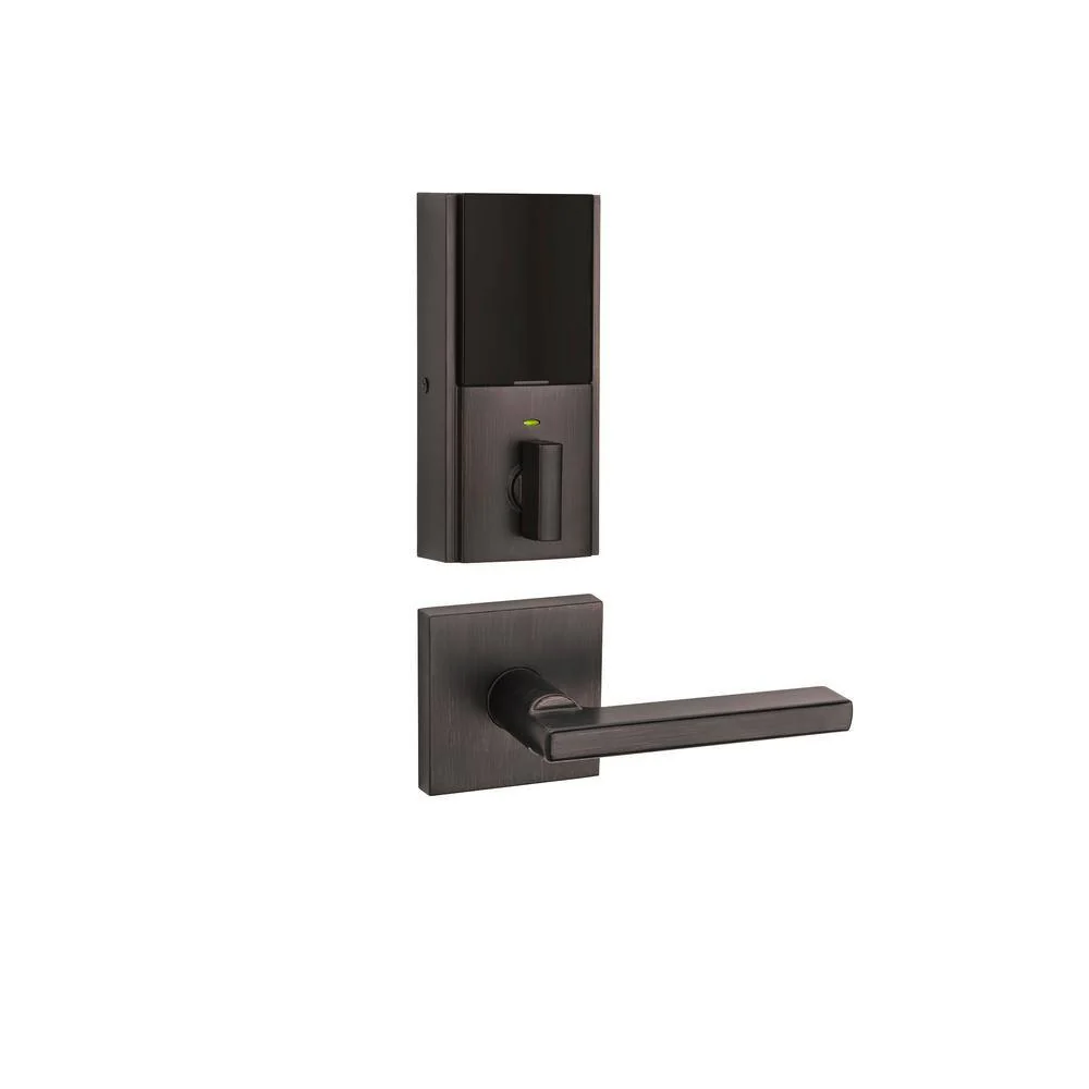 Kwikset SmartCode 915 Contemporary Venetian Bronze Electronic Deadbolt with San Clemente Handle Set and Halifax Interior Lever - Image 2