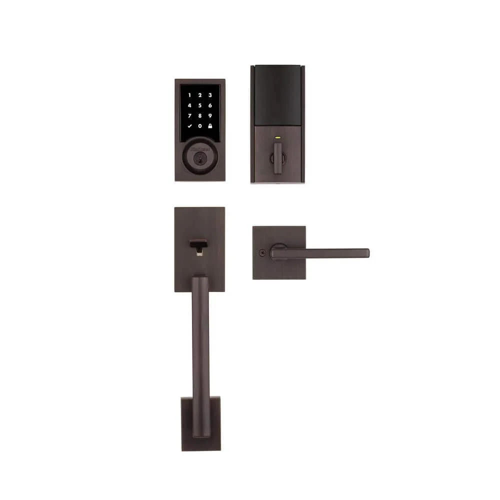 Kwikset SmartCode 915 Contemporary Venetian Bronze Electronic Deadbolt with San Clemente Handle Set and Halifax Interior Lever - Image 3